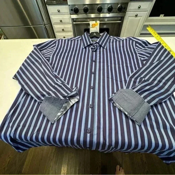 Bugatchi Uomo Button Down Shirt Classic Fit Striped Flip Cuff Mens Size XXL - Picture 10 of 12